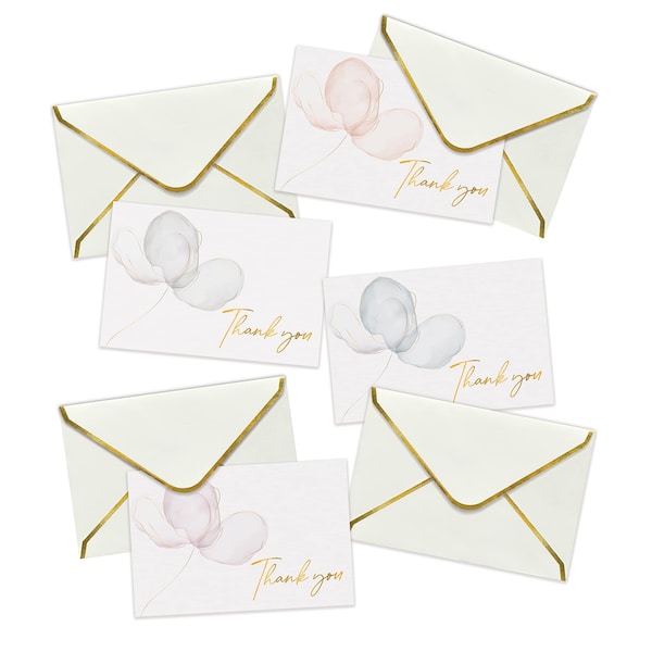 Better Office Products Thank You Cards & Envelopes with Metallic Gold Foil, 4 Delicate Pastel Floral Cover Designs, 50PK 64527 - main